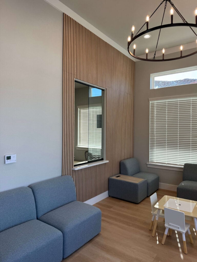ABA clinic waiting area with natural light and comfortable seating.